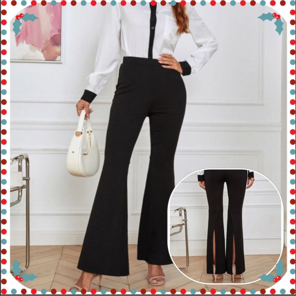 Black High Waist Slit Hem Flare Leg Pant